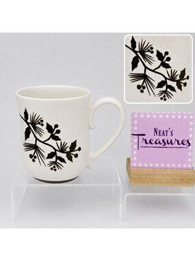Potter's Corner BRONZE HOLLY BRANCH Base Cream Speckled 20oz Ceramic 4" Cup Mug